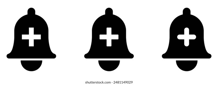 Bell with plus vector icons, medicine vector icons set