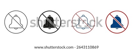 Bell With Prohibition Symbol Line And Solid Icon Set. Notification Muting, Silence Mode, Alert Disabling Outline And Silhouette Symbol Collection. Sound Off Indication. Isolated Vector Illustration.