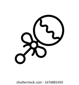 Bell Rattle vector outline illustration. baby toys icon.