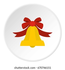 Bell with red bow icon in flat circle isolated vector illustration for web