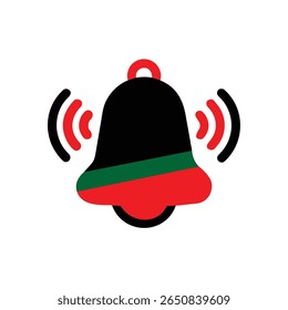 Bell with red green stripes sound waves on vector