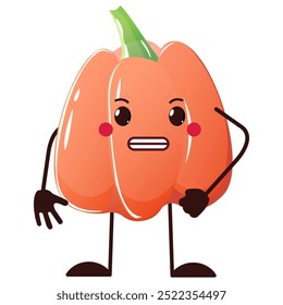 bell red pepper mascot character. angry face. vector isolated art illustration of cute style work of handmade