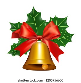 Bell with a Red Ribbon and mistletoe