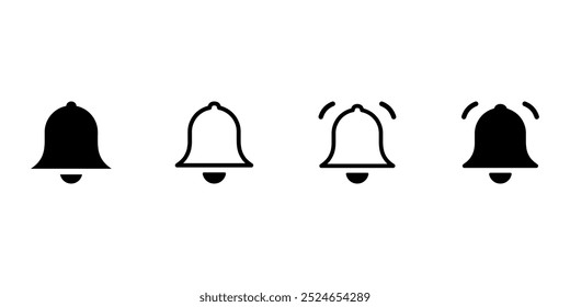 Colección de icono de aviso de recordatorio de campana. Conjunto de icono de campana de notificación en diferente estilo. Interfaz del App de notificaciones para chatear y enviar mensajes