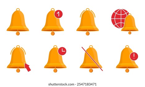 Bell reminder notification icon collection. Set of notification bell icon