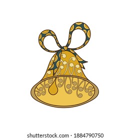 A bell with a ribbon bow. Hand drawn vector illustration for greeting card or print,