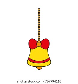 bell with ribbon bow hanging to merry christmas