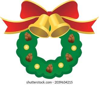 Bell and ribbon Christmas wreath