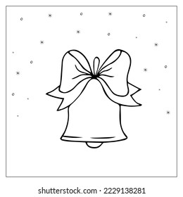 Bell with ribbon. Hand-drawn doodle illustration. Christmas decoration. 