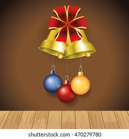 bell ribbon sphere merry christmas celebration icon. Colorful design. Vector illustration