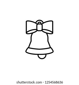 bell ring doorbell hand bell with ribbon bow outline thin line vector icon black on white background