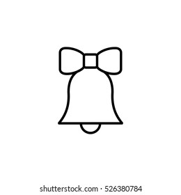 bell ring doorbell hand bell ribbon bow outline thin line vector icon black on white background