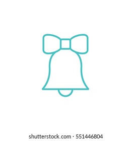 bell ring doorbell hand bell ribbon bow outline thin line vector icon blue on white background