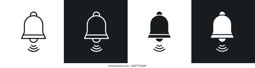 Bell ring icon set black and white colors. Graphic Vector icons pack