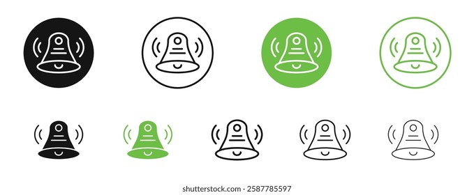 Bell ring icons in black and green colors collection