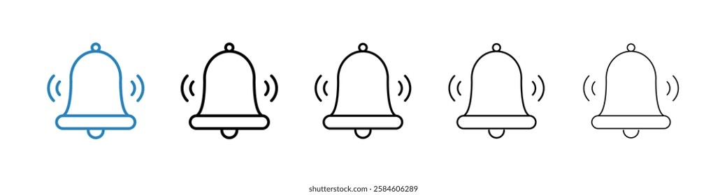 Bell ring icons in five different stroke sizes