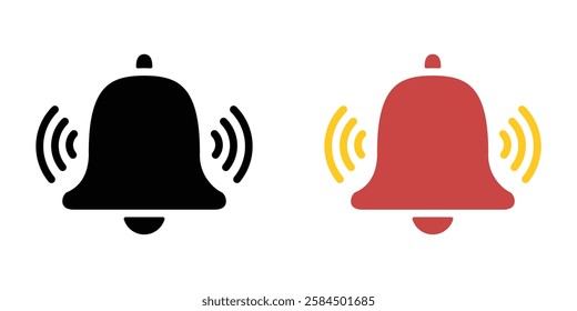 Bell ring icons pack in black and colored version