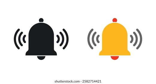 Bell ring icons set vectors black and colored style