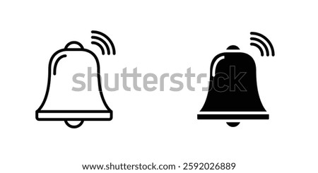 Bell ring icons. stroke line and black solid icons