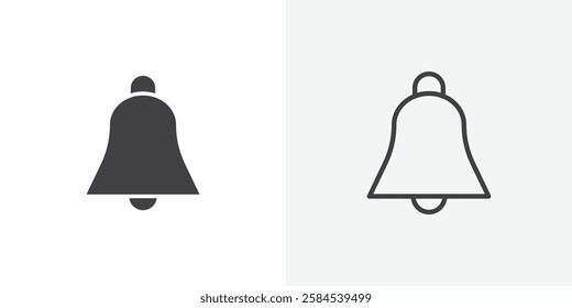 Bell ring icons vectors illustrations in black fill and liner versions