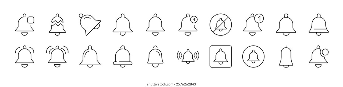 Bell as Ring and Notification Outline Simple Linear Image Collection. Editable Stroke. Suitable for Web Sites, Books, Cards, Apps