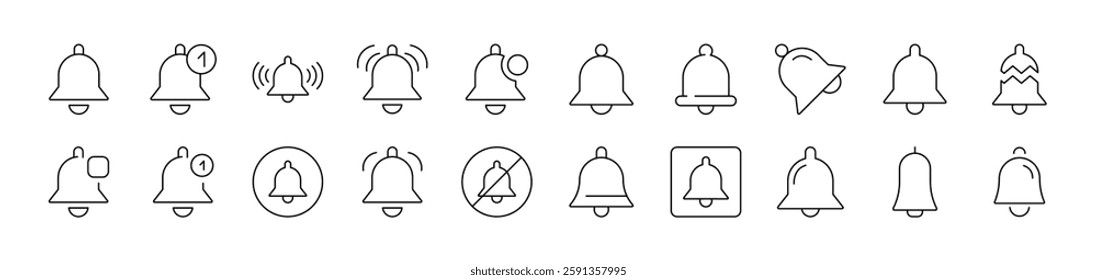 Bell as Ring and Notification Simple Isolated Line Icons Collection. Editable Stroke. Suitable for Web Sites, Books, Cards, Apps