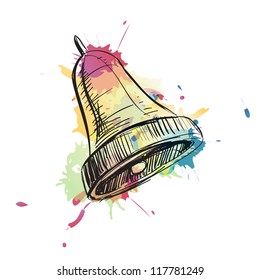 Bell ring watercolor sketch vector illustration