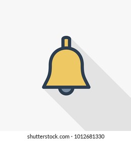 Bell ringer thin line flat color icon. Linear vector illustration. Pictogram isolated on white background. Colorful long shadow design.