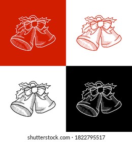 Bell Ringing Christmas Hand Drawn Cartoon Icon Logo. Christmas Ornament Cartoon Symbol. Merry Christmas Vector Illustration