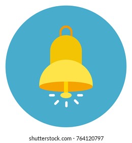 Bell Ringing Icon Web Button On Round Blue Background Flat Vector Illustration