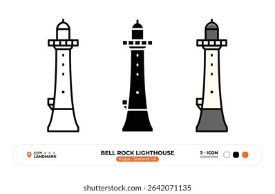 Bell Rock Lighthouse Line Icon. Angus, Scotland, UK, Landmark, Silhouette, Color Vector, Editable Stroke.