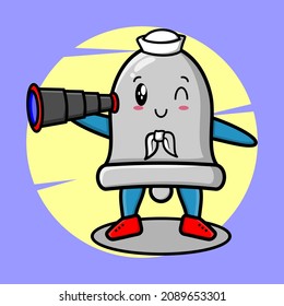 Bell sailor mascot cartoon with hat and using binocular cute style design for t-shirt, sticker, logo element