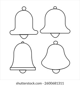  Bell set continuous one line art drawing of design. Bell linear design outline vector illustration
