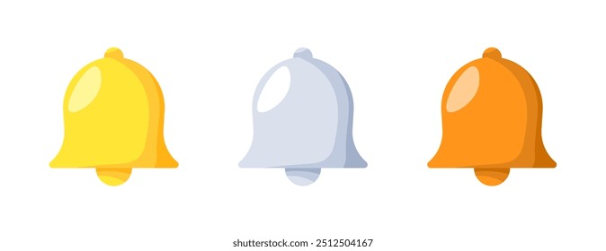 Bell set icons. Bronze, silver and gold icons. Flat style. Vector icons.