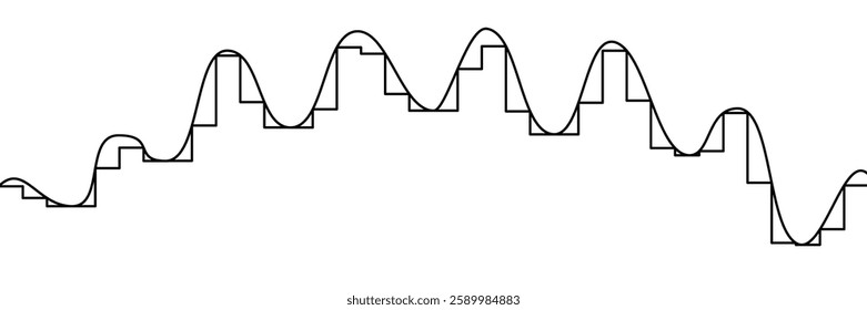 Bell shape analog to digital conversion circuit DAC. Discretization of signal in time and quantization in level. Vector illustration