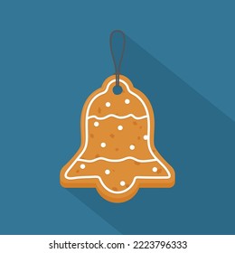 campana de forma navidad galleta de jengibre con cuerda para colgar en un árbol de navidad- ilustración vectorial