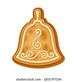 Bell as Shaped Baked Cookie and Merry Christmas Symbol Vector Illustration