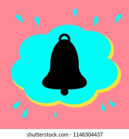 Bell sign. Black icon in a bubble on a pink background. Vector