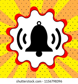 Bell Sign. Black icon in the bubble on a yellow background pop art. Vector.