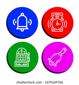 campana simple iconos set. Contiene iconos como Bell, Alarm, Slot Machine, Handbell, puede ser usado para web, móvil y logotipo