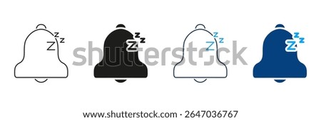 Bell With Sleep Symbol Line And Solid Icon Set. Notification Silence, Do Not Disturb, And Sleep Mode Outline And Silhouette Symbol Collection. Alert Management. Isolated Vector Illustration.