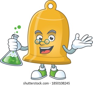 Bell smart Professor Cartoon character holding glass tube on the lab. Vector illustration