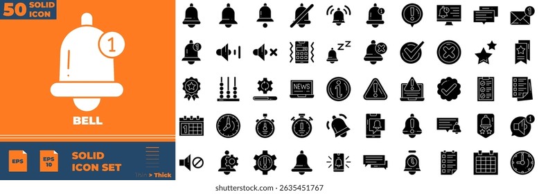 Bell Solid Editable Icons set. Vector illustration in modern thin solid style of bell icons: alert, ring, alarm, etc