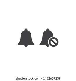 Bell sound simple black vector icon set. Mute bell, no sound isolated glyph symbols.