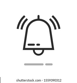 Bell or handbell ringing symbol vector icon, line outline art doorbell or jingle with sound waves isolated