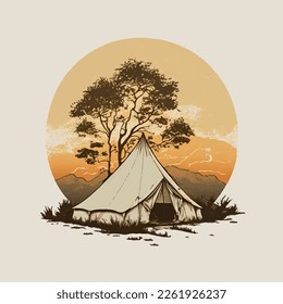 Bell Tent With Beautiful Sunrise