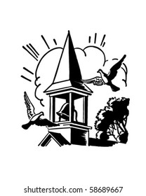 Bell Tower - Church Steeple - Retro Clip Art