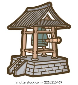 Bell tower and Temple bell. Japanese traditional culture. Vector illustration.