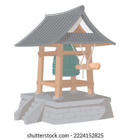 Bell tower and Temple bell. Japanese traditional culture. Vector illustration.