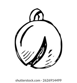 Bell vector cartoon, black outline, hand-drawn illustration, ornament.